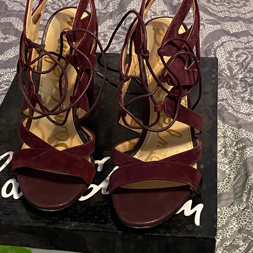 Wine colored suede sandals